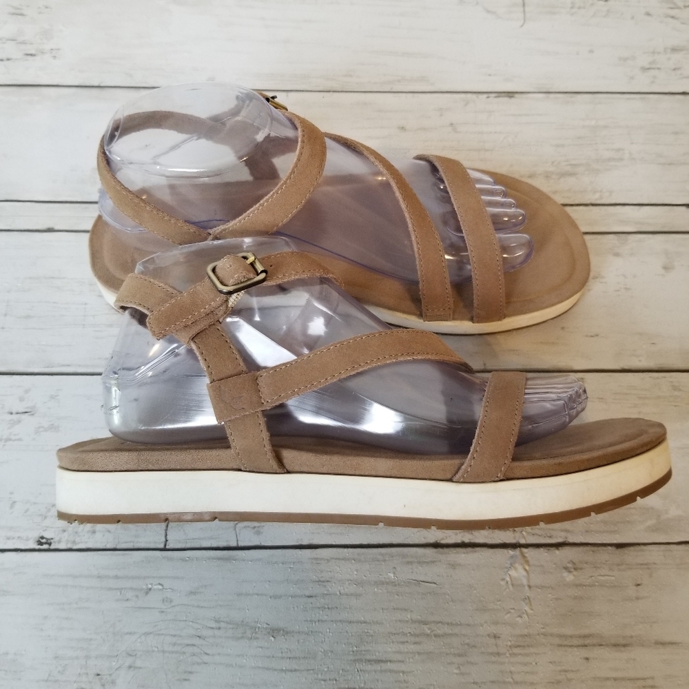 Koolaburra by UGG Haisley Suede Tan Strappy Ankle Closure Sandal